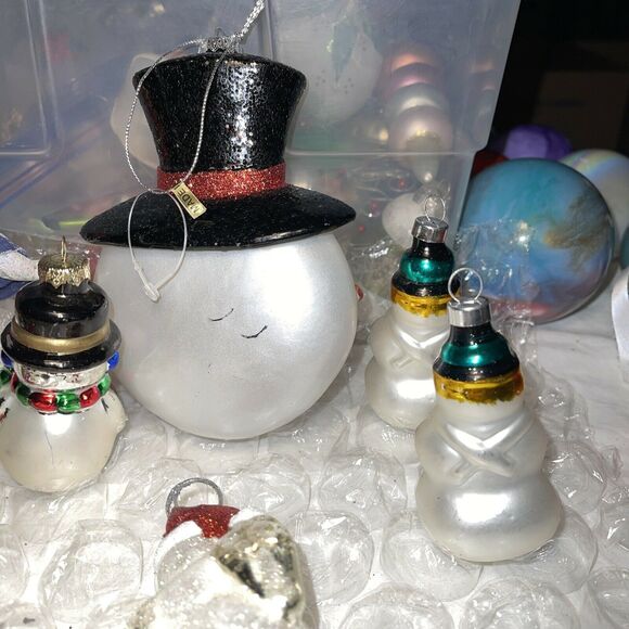 Vintage Dept 56 Blown Glass Snowman Christmas Ornament Lot Hang & Clip On #38 - Picture 11 of 12